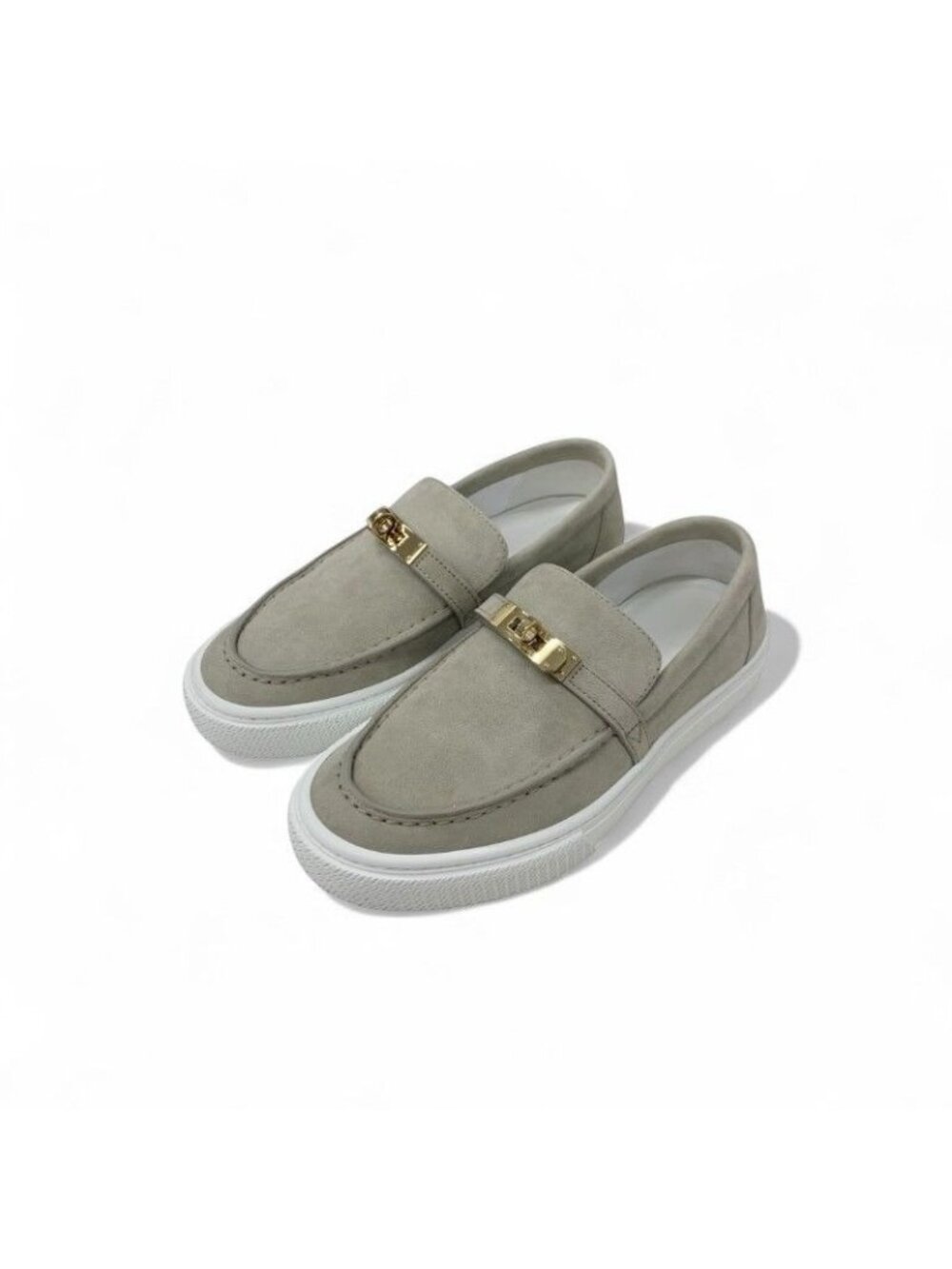 Hermes Game Sneakers Shoes Suede Beige Pink Gold Kelly Hardware Slip-on
